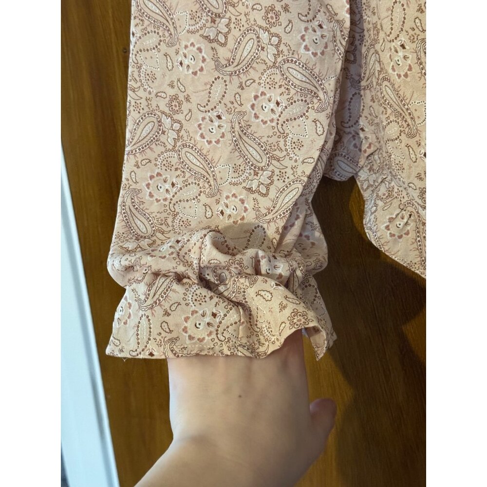 Savanna Jane Pink Paisley Cinched Blouse Crop Balloon Sleeve Size L - Picture 4 of 6